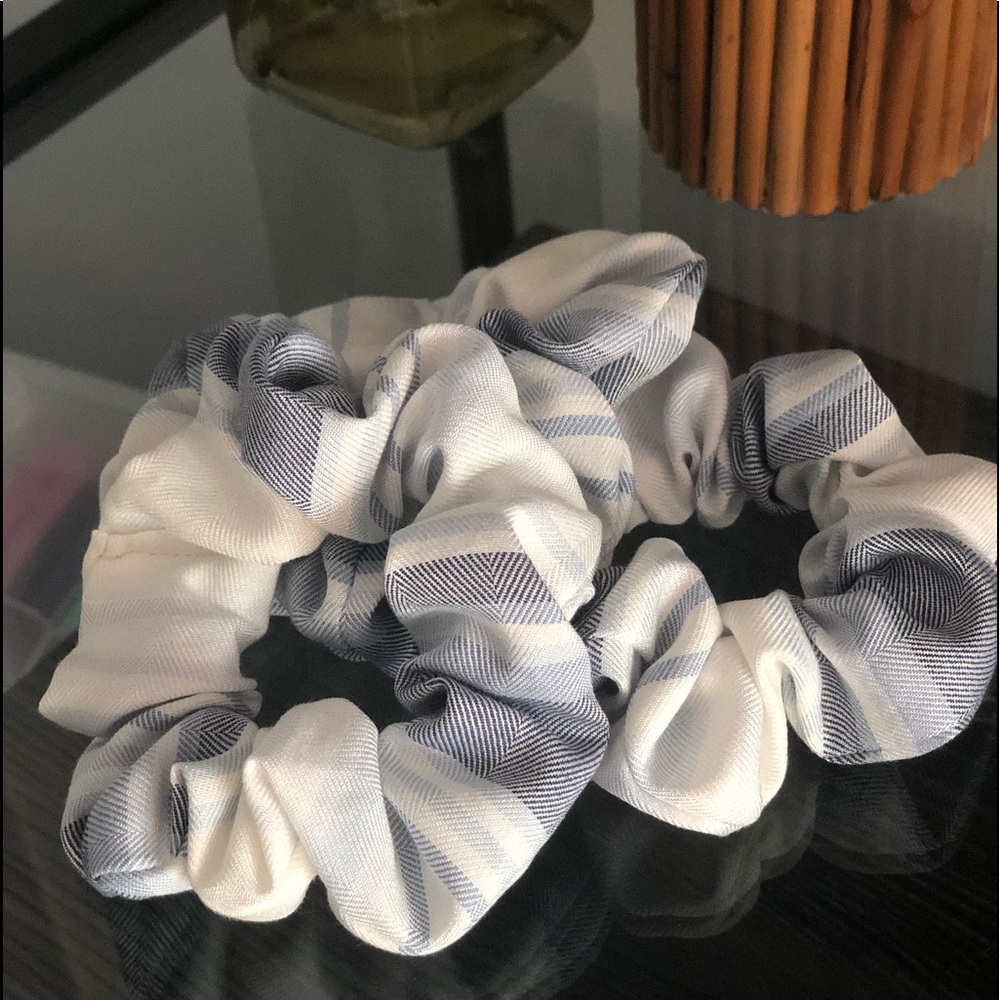 Handmade Blue and White Striped Scrunchie